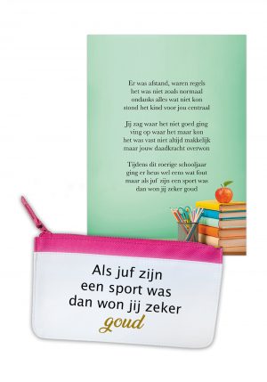 Etui + kaart "juf/meester goud"