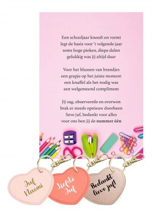 Sleutelhanger + kaart "nummer één juf"
