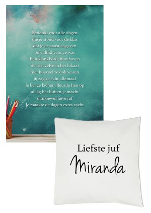 Ansichtkaart 'Zacht' juf met kussensloop