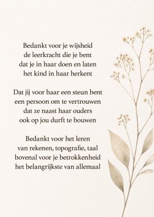 Ansichtkaart 'Wijsheid' leerkracht (dochter)